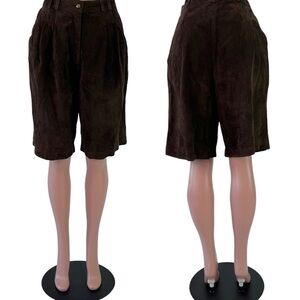 L ‘ OFFICIEL BROWN LEATHER BERMUDA  SHORTS HIGH WAIST SUEDE VINTAGE SHORTS 10